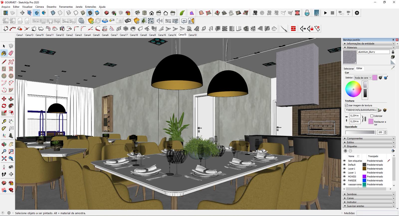 Modelagem 3D de sala de jantar no SketchUp Pro