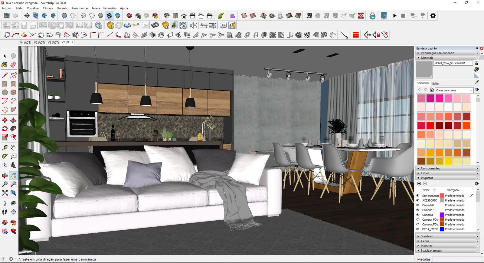 Modelagem 3D de sala de estar no SketchUp Pro