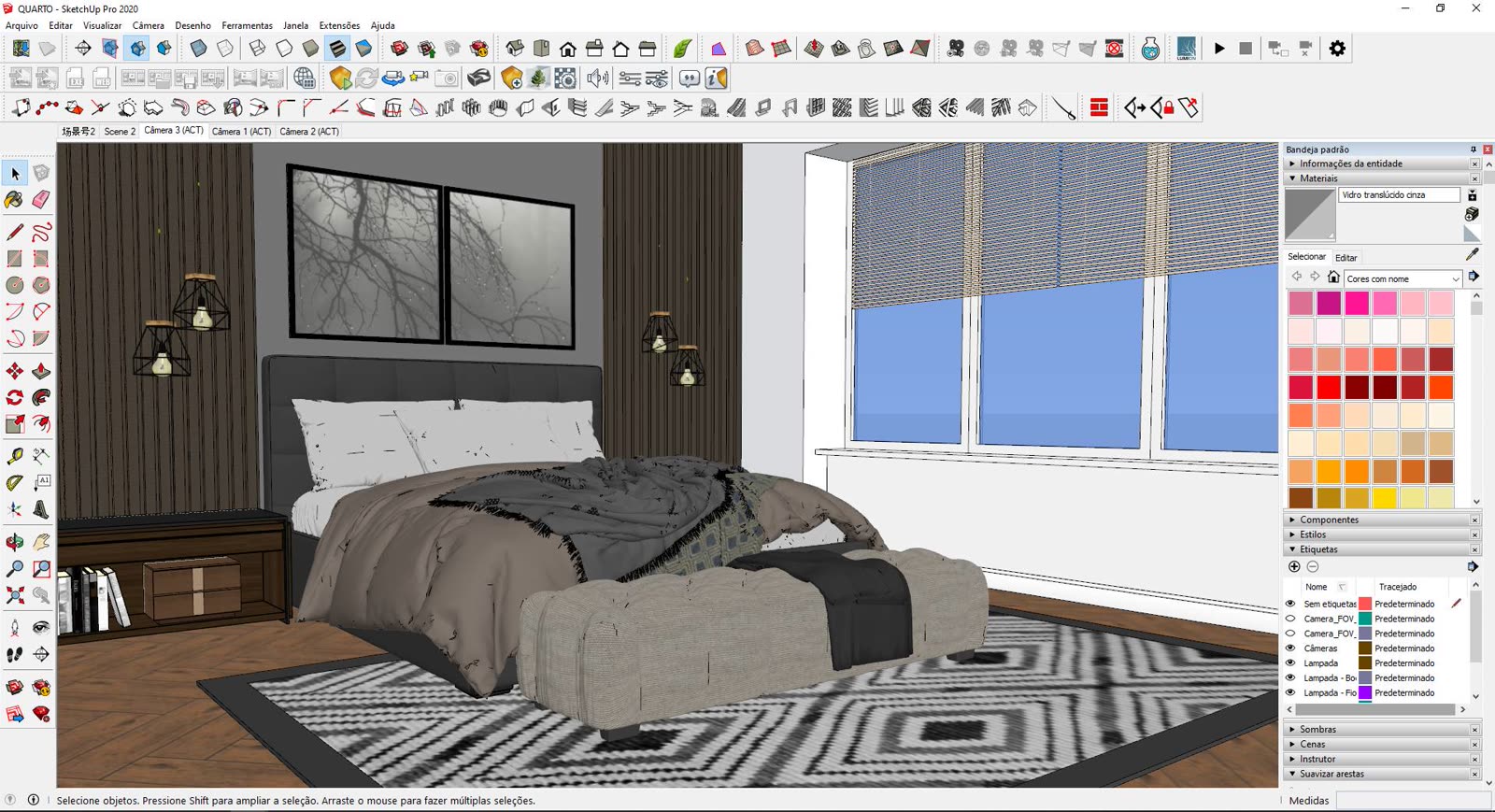 Modelagem 3D de quarto no SketchUp Pro